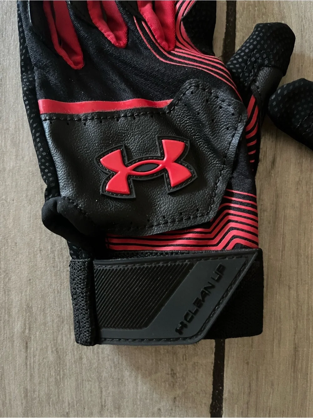 Under Armour Kids Black and Red Batting Athletic Gloves